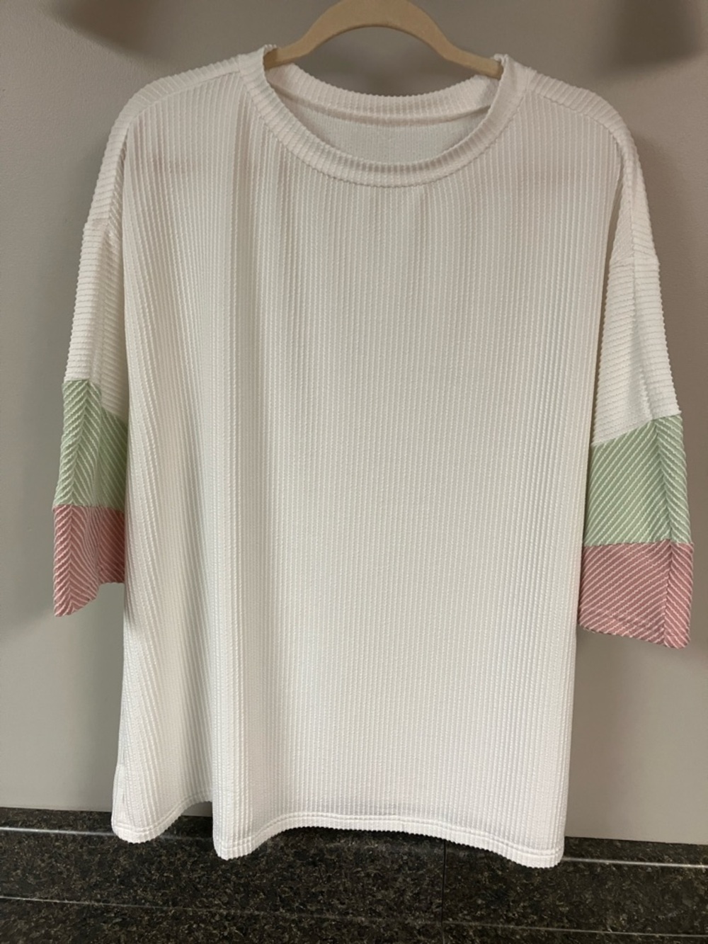 Cream/white , pink and green ribbed boutique shirt XL 16/18